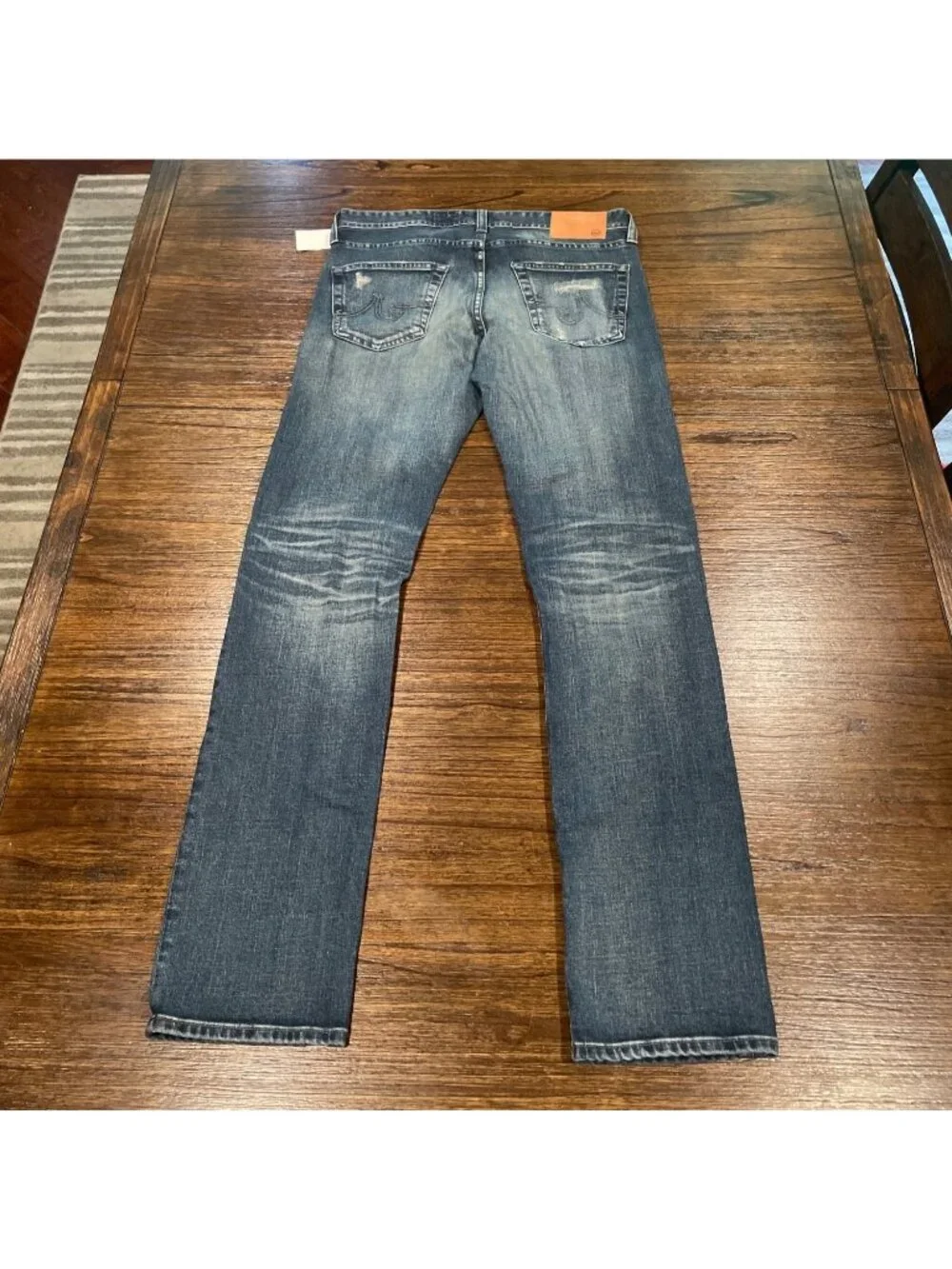 AG Matchbox Slim Straight Jean 32x33 Dark Wash Distressed Faded Stretch Denim